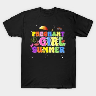 Pregnant Girl Summer Beach Pregnancy Announcement Gift For Boys Girl Kids T-Shirt